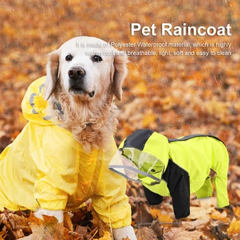 Водоустойчив дъждобран за кучета, гащеризон, отразяваща дъждобран, яке с качулка, градинска облекло за малки, средни и големи кучета, стоки за домашни любимци