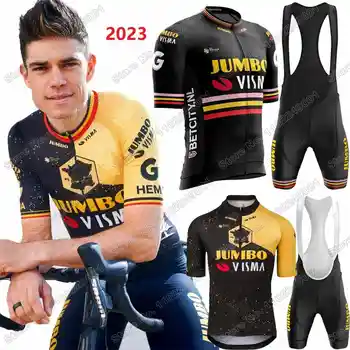Jumbo Visma 2023 France Tour Колоездене Джърси TDF Комплект Мъжки Велосипед дрехи Шампион на Белгия Wout van Aert, Ризи Шоссейного под Наем, Костюм