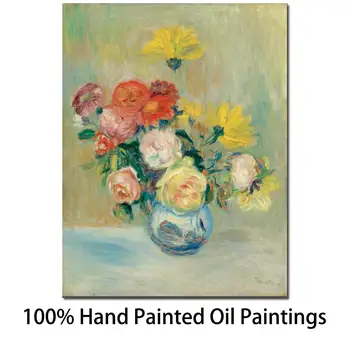 Най-добрата картина на импресионист, ваза с рози и далии, работа на Пиер Огюст Реноар, платно, масло, ръчно изработени, цветен декор на стените