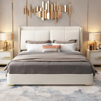 Модерна и договорна лека италианска луксозна спалня с двойно легло от изкуствена кожа 1,8 м 1,5 м от масивно дърво адвокат lie the hammoc