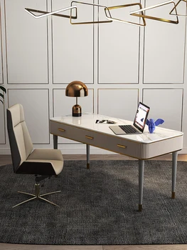 Лесен маса в луксозен стил, кабинет на каменна плоча, комбинация от бюрото и стола, модерен и лесен за офис бюро, офис настолен компютър