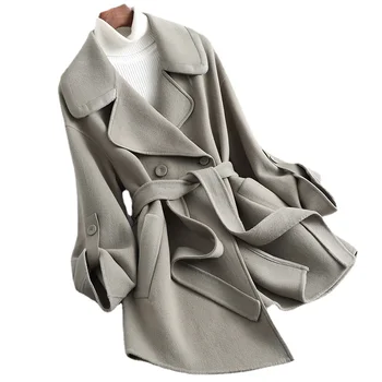 Жена вълна палто Hwitex, кожа яке от 100% вълна, официални дамски зимни палта за жени HW2028
