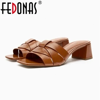 FEDONAS Нови дамски сандали от естествена кожа на дебел висок ток Елегантни улични чехли вечерни сватбени летни обувки дамски обувки-лодка за бала