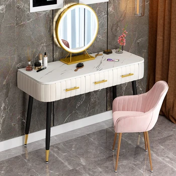 Тоалетка Мебели за спалня с огледало, Тоалетка, имитира мрамор, Тенис на маса, скрин за спалня, Стол за грим с led огледало