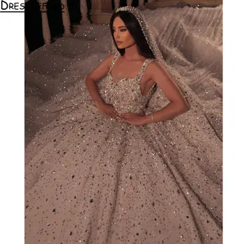Блестящи диаманти, crystal, сватбената рокля на принцеса Дубай с отворен гръб, бална рокля, расшитое мъниста, расшитое пайети, сватбената рокля на Саудитска Арабия