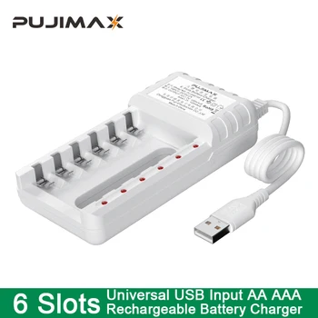 Зарядно устройство PUJIMAX Интелигентен 6-слотный USB Кабел За Батерии AA/AAA Ni-Cd За Микрофон Камера с Дистанционно Управление