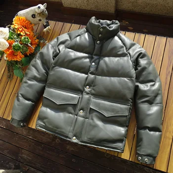 Пуховик от естествена кожа, кратък обичайните размери, ежедневното зимата на топло палто в минималистичном стил, облекло унисекс