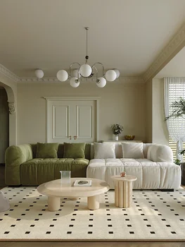 Текстилен диван в кремовом стил, италиански прост модерен диван за почивка lazy lady, зелен цвят, директен редица