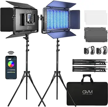GVM 1500D RGB Led Комплекти осветление за Фотография два цвята 3200 K 6500 K 75 W Led Панел за Видео + Задвижваната бар с управлението на приложение 2 опаковки