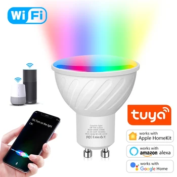 Приложение Homekit / Sasha APP Прожектор led лампа GU10 E27 WiFi Smart Lamp RGB + топъл бял и бял, съвместим с Alexa / Google Home