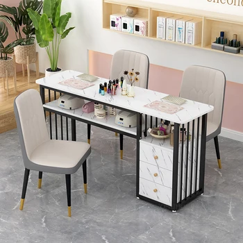 Ноктите маса и стол в скандинавски стил, салонная мебели, Модерен минималистичен Единична двойна маникюр, бюро, професионален маникюр, маса U
