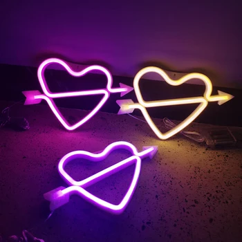 Led неонова лампа във формата на стрелки във формата на сърце, Цветна Дъга неонова реклама, монтиран на стената нощна светлина за дома парти, празник, сватбен фестивал