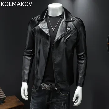 2023 пролетта на нови стилни мъжки якета от Изкуствена кожа, утепленная яке, есенно Мъжки Приталенные Модни палта, пълен размер M-4XL JK160