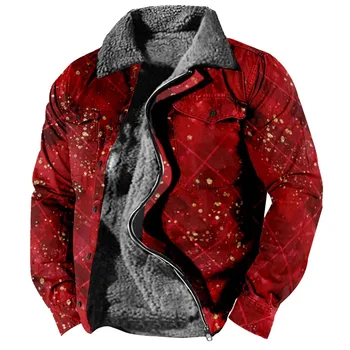 Men 'S Retro Plaid Print Fleece Thickened Coat Jacket Men' S Casual Fashion Warm Coat Men ' S Jacket Мъжки яке Мъжки хала