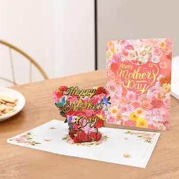Картичка за Деня на майката за мама, всплывающая картичка с биркой за бележки и цветя в плик, 3D поздравителна картичка за празнични партита, рожден Ден