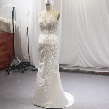 LZ508 Луксозно елегантна дълга рокля Русалка, расшитое мъниста от перли, Сватбени рокли от Дубай 2023, сатен сватбени рокли
