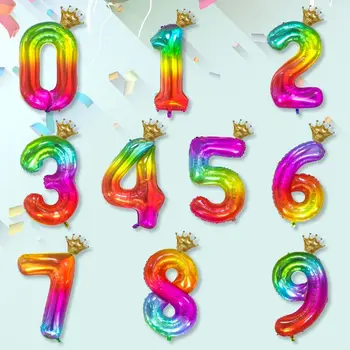 40-Инчов Градиентный брой Балони балони Короната Цифра Балон Детски Рожден Ден Wild One Украси за партита