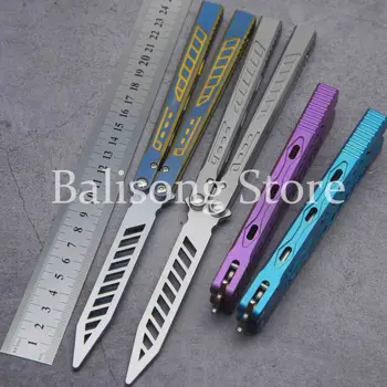 TheOne Falcon Fighter Balisong Fliper Нож за тренировка на пеперуди с дръжка от титанова сплав, системата втулок, Свободно въртяща се EDC Ножове