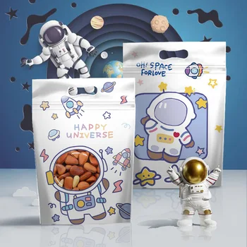 5 бр. Сладки пластмасови пакети с космонавт, cartoony пакет за опаковане на бонбони и бисквити с цип, подарък за рожден ден на космическа тематика, чанти с цип