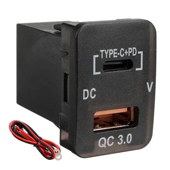 Зарядно за кола Type-C + PD QC3.0, двойно USB-адаптер, гнездо на таблото, волтметър за Prado