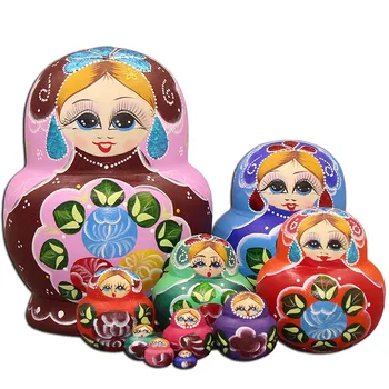 10 слоя; 15 см; руски кукли с цветя от суха липа; модни гнездене кукли, дървени играчки, детски Коледен подарък