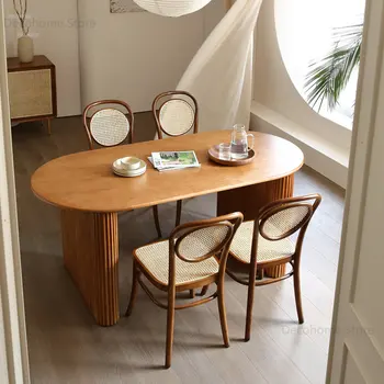 Японски маси от ратан, Кухненски Мебели, Съвременен Дизайн на правоъгълна маса за хранене от масивно дърво, Маси за дома в скандинавски стил