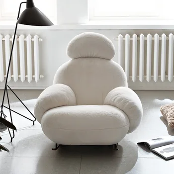 Голямо бяло люлеещ се стол, хол, диван за един човек, стол за почивка, балкон, стол за почивка, разтегателен за мързеливи, лесно лукс