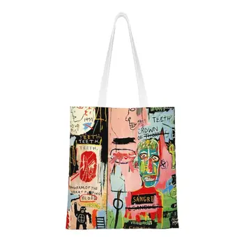 Изработена по поръчка холщовая чанта за пазаруване Jean Michel Basquiats, женствена чанта за преработка на продукти на италиански език 1983 г., чанти-тоут за купувачи с графити