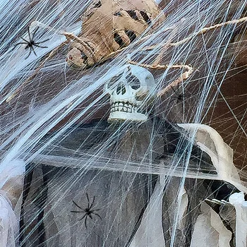 Украса за Хелоуин Изкуствена Паяжина Бяла Еластична Мрежа с Фалшива Паяци Ужасна Сцена Партита Подпори Къща на Ужасите Декор Бара