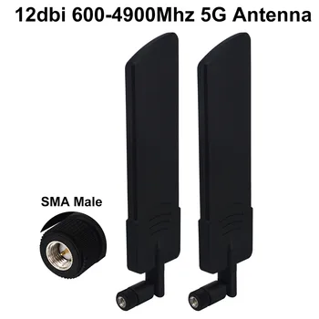 2 елемента 600-4900 5G Mhz Антена 12dbi Omni 5G LTE SMA Мъжки 3G, 4G GSM Полночастотный Насочени Усилвател Antenne