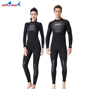 Нов 3 мм неопреновый водолазный костюм, мъжки едно парче слънцезащитен костюм с дълъг ръкав за сърфиране, топъл женски бански костюм за гмуркане и водни спортове