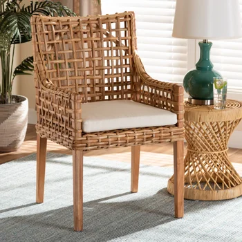 Стол за почивка Baxton Studio Select, естествено кафяви стол за почивка, столове за всекидневна