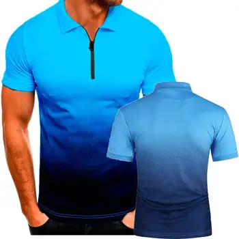 Ежедневни модерна мъжка тениска-поло с къс ръкав контрастен цвят тениска-поло с ревера топ с цип S-5XL