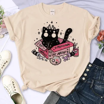 Тениска с принтом котка, дамски дизайнерски лятна тениска с комиксами, дамски графична облекло