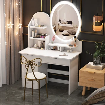 Тоалетка с огледало, луксозна и прост, съвременна спалня, нощни тоалетка, шкаф за съхранение в скандинавски стил