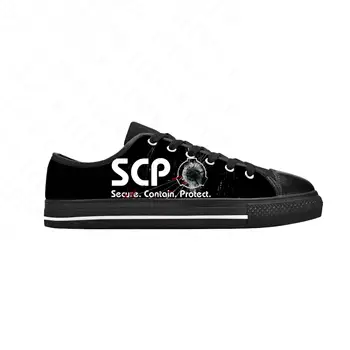 SCP Foundation Secure Съдържа и защитава в Класна модни ежедневието плат обувки с ниски берцем, удобни дишащи мъжки и дамски маратонки с 3D принтом