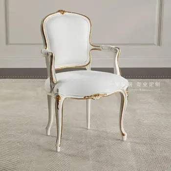 Луксозен хотел с френски вход, масив, дърво, бяло злато, маса за хранене, стол с резба в европейски стил, единична стол, американски нео-класически