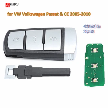 Keyecu дистанционно кола ключодържател 3 бутона 433 Mhz CAN ID48 чип за VW Volkswagen Passat & CC 2005-2010
